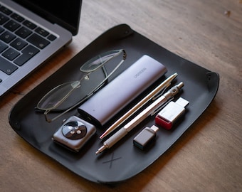 Almacenamiento de escritorio de cuero genuino de alta calidad, bandeja de escritorio Catch All, premium decorativa, hecha a mano y duradera, bandejas de valet