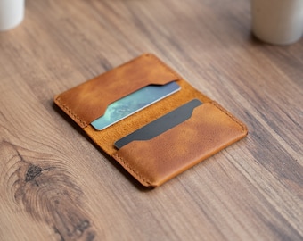 Genuine Leather Bifold Card Holder Minimalist Card Sleeve Slim Folding Design Wallet, Carry up to 10 Cards Wallet