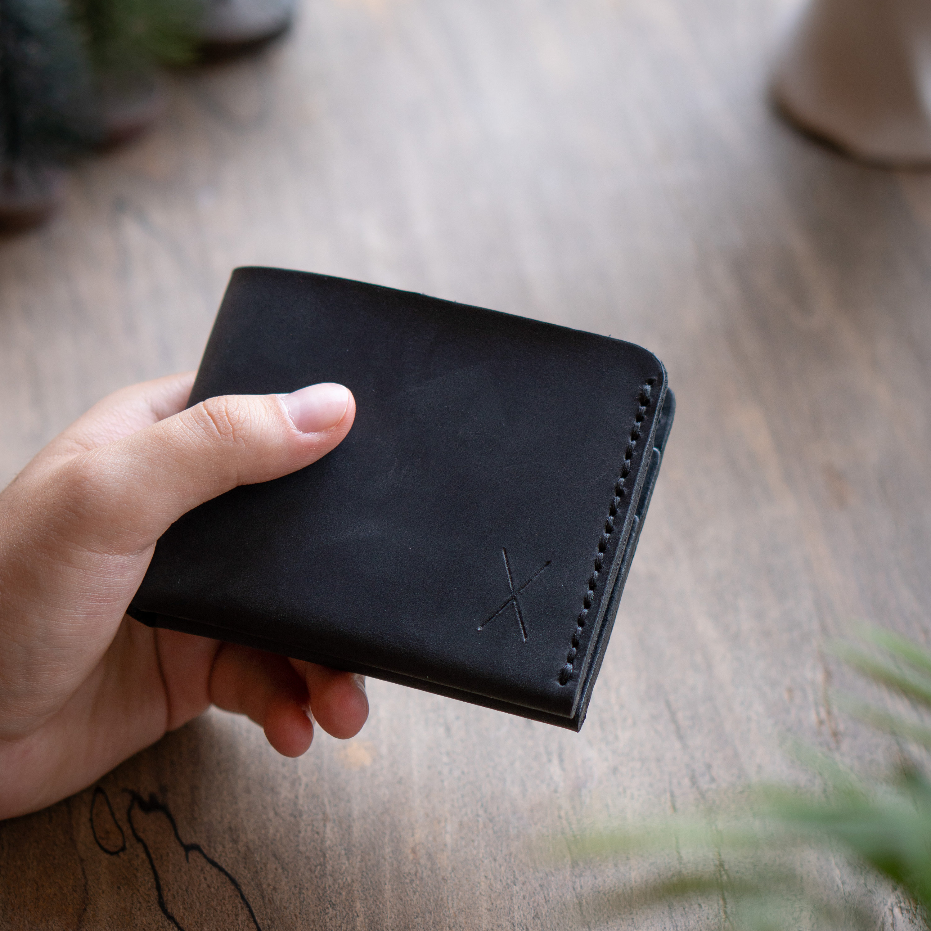 Navy Blue Taiga Leather Handmade Custom Mens Wallet -  Denmark