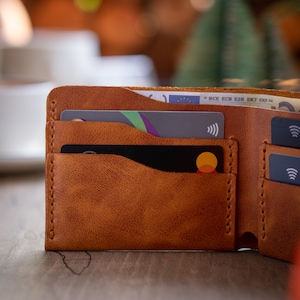 Cartera clásica de cuero para hombre, cartera para hombre hecha a mano de alta calidad, idea de regalo única para él, diseño plegable imagen 9