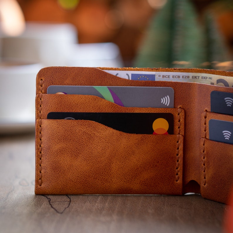 Cartera clásica de cuero para hombre, cartera para hombre hecha a mano de alta calidad, idea de regalo única para él, diseño plegable imagen 9