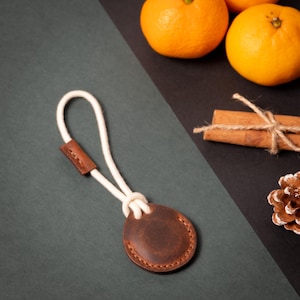 Handmade Leather AirTag Holder: Pet Collar Bag Tracker Sleeve