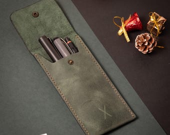 Handcrafted Green Leather Pen Case: Stylish Stationery Organizer