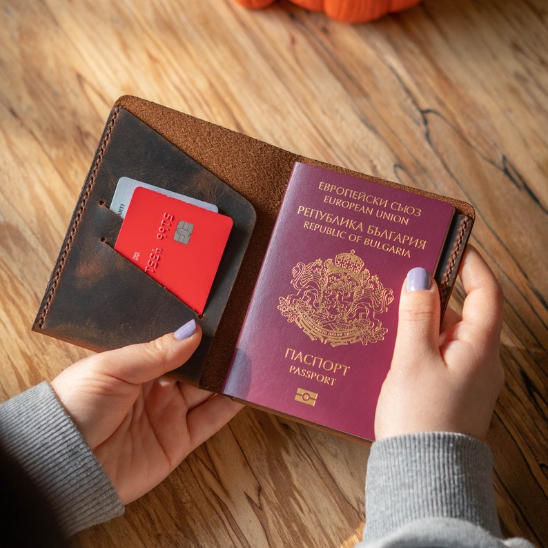 Passport Wallet, Genuine Leather Passport Cover, Passport and Credit Card Holder for travel, Document Wallet, Notebook Wallet, Minimalist Light Coffee Brown