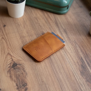 Genuine Leather Card Holder Slide Mechanism, Pull out card holder, Easy to use card holder, Unique Gift Ideas, Daily use gift ideas, Minimal Camel