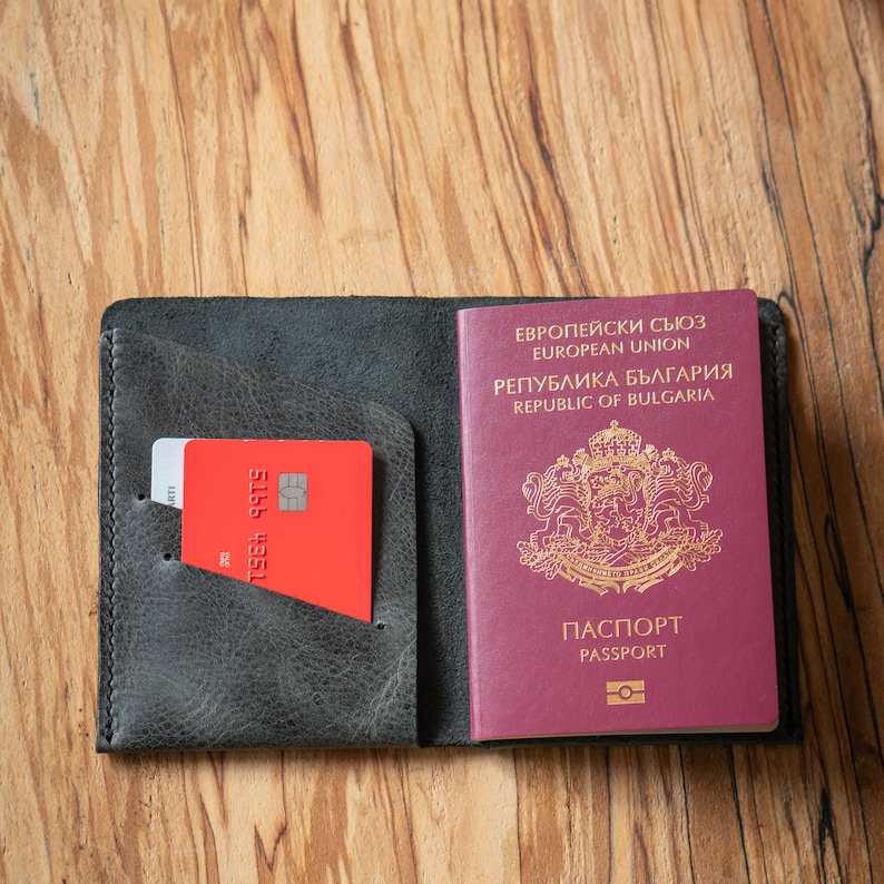 Passport Wallet, Genuine Leather Passport Cover, Passport and Credit Card Holder for travel, Document Wallet, Notebook Wallet, Minimalist Anthracite