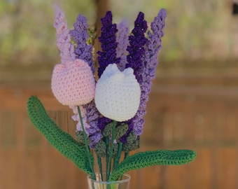 Crochet Tulips + Lavender | Valentine's Day Gift | Crochet Floral Bouquet | Crochet Flowers | Anniversary Gift | Birthday Gift |Gift for Her
