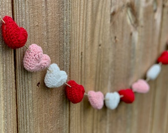 Crochet Heart Garland | Valentine's Day Garland | Valentine's Day Decor | Valentine's Day Hearts | Heart Garland