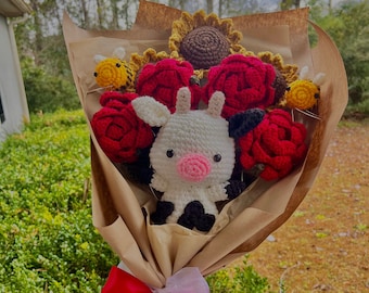 Crochet Cow Bouquet | Crochet Flowers | Crochet Bouquet | Birthday Gift | Anniversary Gift | Gift for Her | Gift for Him