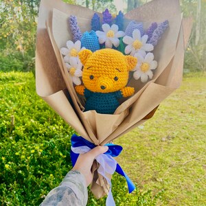 Winnie the Pooh Themed Bouquet Crochet Bouquet Anniversary Gift Birthday Gift Gift for her Gift for him image 2