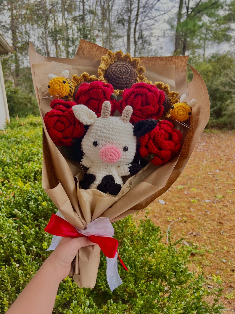 Crochet Cow Bouquet Crochet Flowers Crochet Bouquet Etsy