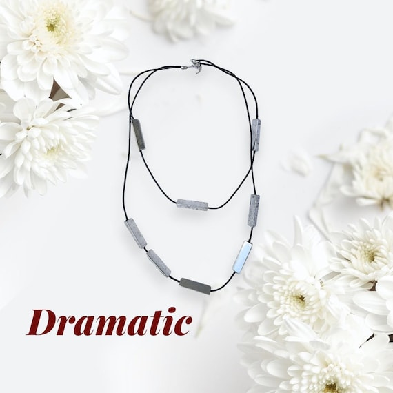 Statement dramatic necklace silver aluminum black… - image 2