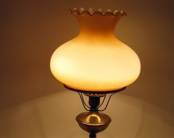 Large Yellow and White Milk Glass Hurricane Lamp - Mid Century Vintage - Original Push Switch Socket