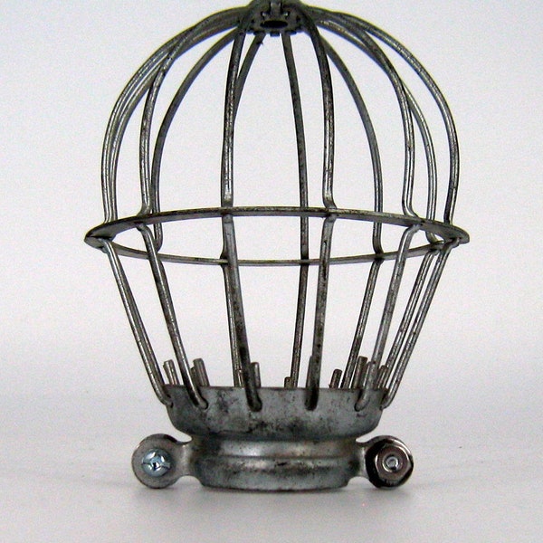 Vintage 1930s American Industrial Loxon Lamp Guard | Industrial Pendant Lighting, Galvanized Steel Wire Cage