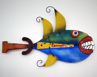 Fish Art Reclaimed Wood Wall Sculpture - Rustic Cabin Lake House Decoration