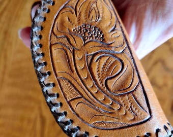 Unique Tooled Western Coin Purse, Collectable Small Vintage Leather Hand Purse