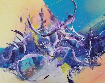 Original Texas Longhorn Painting, Bold Contemporary Wild Bull Art, 16x20"