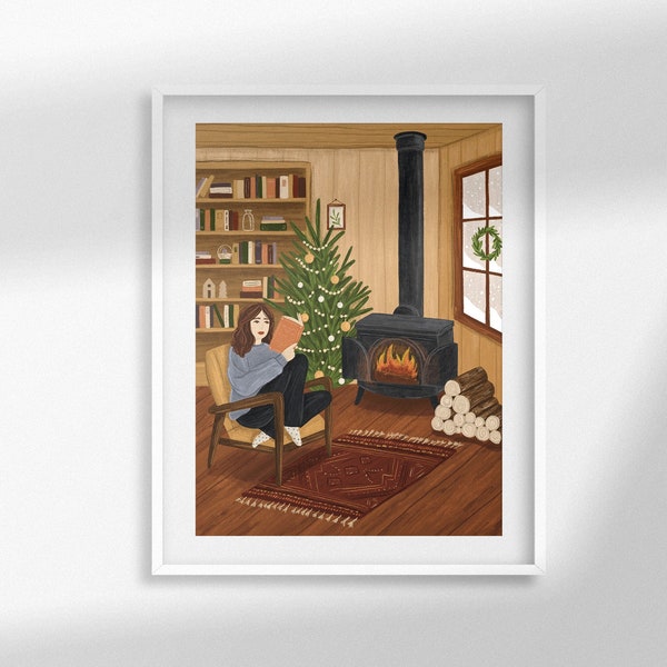 Winter Cabin - Art Print | illustration drawing decor Christmas holiday book cozy hygge