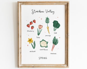 Stardew Valley Spring - Art Print | illustration drawing decor home spring flowers food farmcore cozy