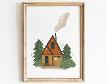 Cozy Cabin - Art Print | illustration drawing decor home cottage cottagecore autumn