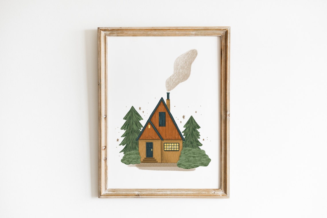 Cozy Cabin - Art Print | Illustration Drawing Decor Home Cottage ...