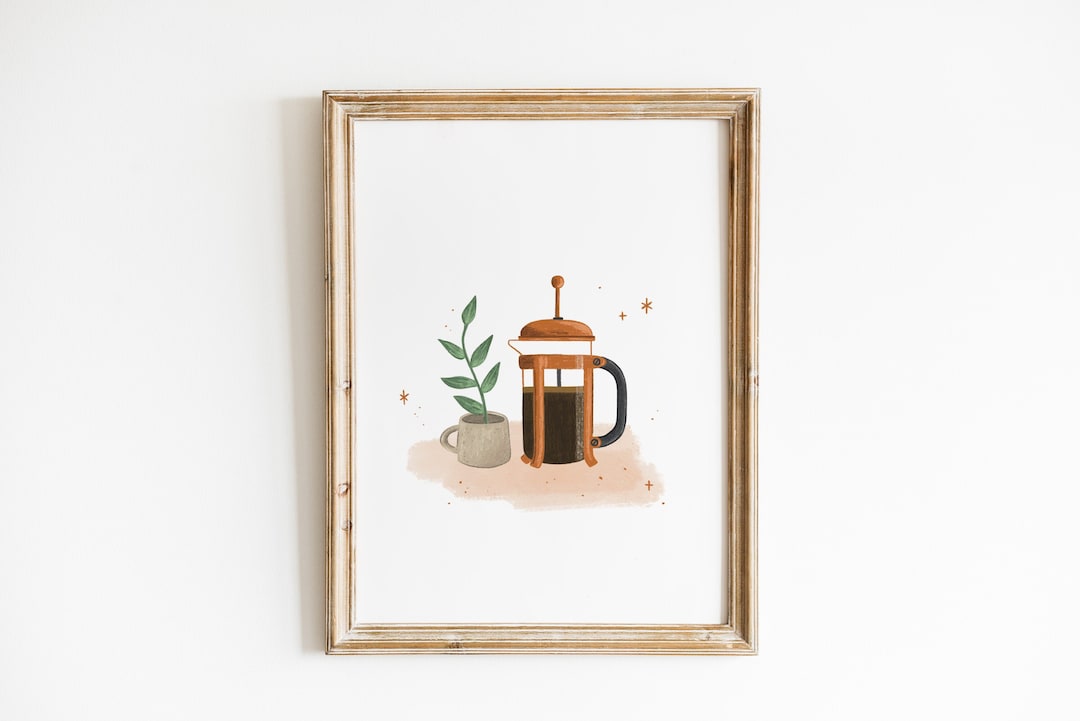 French Press Art Print Illustration Drawing Decor Coffee Etsy