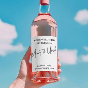 Baby Announcement Wine Labels | Pairs Well With Becoming An Aunt & Uncle Gift | Personalized Pregnancy Announcement