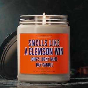 Personalized Smells Like A Clemson Win Soy Candle: Game Day Decor