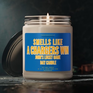 Personalized Smells Like A Chargers Win Soy Candle: Game Day Decor
