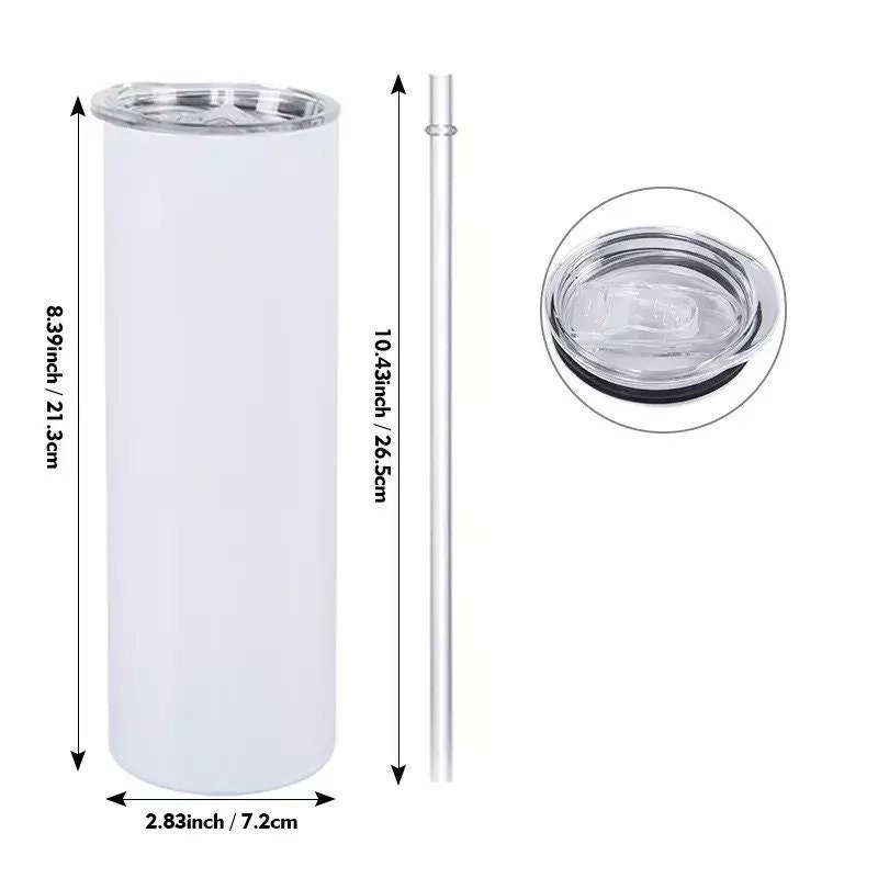 20 Oz Tumblers Skinny Straight White Sublimation Stainless Steel