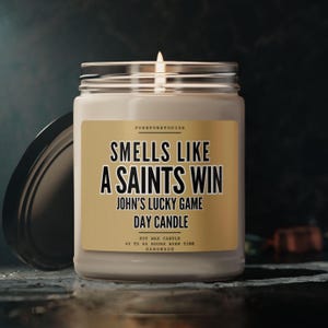 Personalized Saints Win Soy Candle: New Orleans Football Game Day Decor