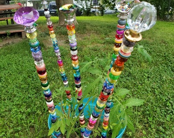 Fairy Garden Stakes Beaded Colorful Rainbow