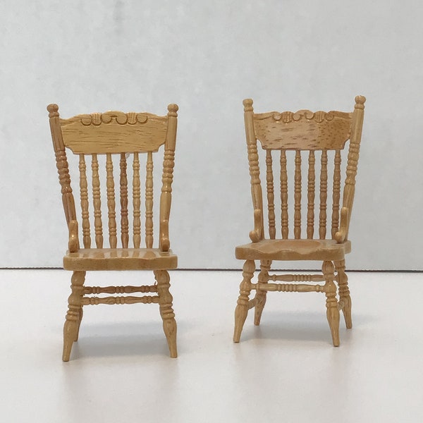 Two lovely miniature spindle back blonde chairs