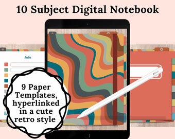 10 科目のハイパーリンク付きデジタル ノートブック、GoodNotes、Notability、iPad およびタブレット用、メモ作成、ジャーナリング、計画