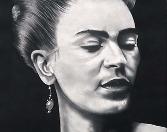 Tableau décoratif noir et blanc Frida Kahlo