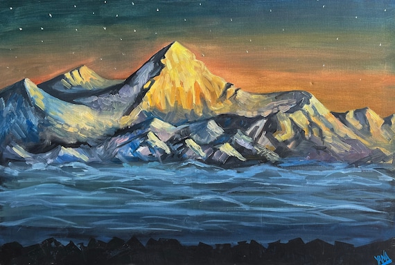 Mountain Sunset Original Oil Art Painting Expressionism on