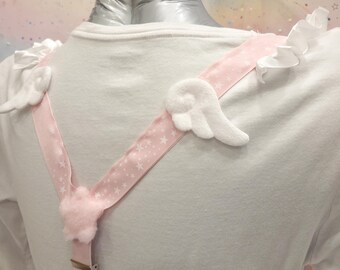Sweet Adult Suspenders, with wings! For skirts or pants! Pink, White, Stars, Ruffles, Bows 1011