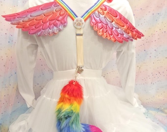 Sweet Adult Suspenders, with wings! For skirts or pants! Rainbow, Ruffles, Fluffy Tail 1017