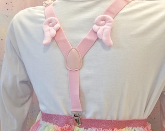 Children's Suspenders, with wings! For skirts or pants! pink,  sprinkles, pink wings 1005