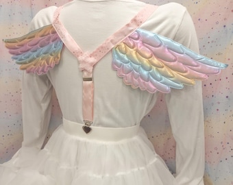 Sweet Adult Suspenders, with wings! For skirts or pants! Pastel, Pink, Stars 1028