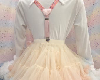 Sweet Adult Suspenders, with wings! For skirts or pants! white, pink, sprinkles, bows, ruffles 1001