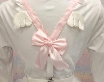 Sweet Adult Suspenders, with wings! For skirts or pants! Pink, Bows, Ruffles 1015