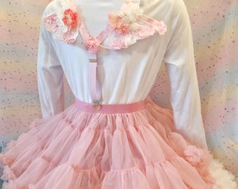 Sweet Adult Suspenders, with wings! For skirts or pants! pink, flowers, butterfly wings 1018