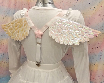 Sweet Adult Suspenders, with wings! For skirts or pants! Pink, Iridescent, Ruffles, Star 1015