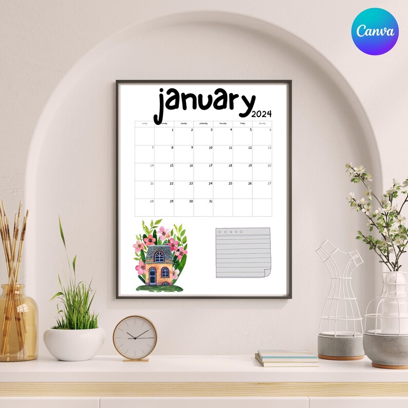 2024 Month to View CALENDAR Printable PDF CANVA Template Sunday Start ...