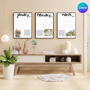 2024 Month to View CALENDAR Printable PDF CANVA Template Sunday Start ...