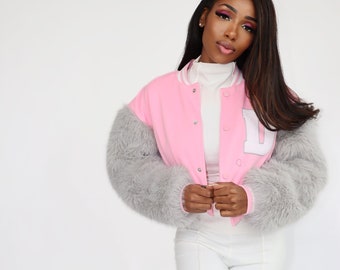 pink varsity jacket womens