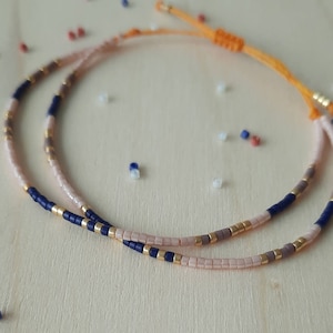 Colorful multi-row summer bracelet with MIYUKI beads Navy blue Parma pink Gold boho style summer boho PLAYFULNESS