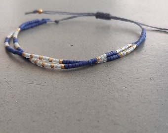 Multi-row colorful summer bracelet with blue and gold MIYUKI beads friendship bracelet