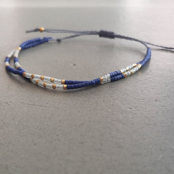 Multi-row colorful summer bracelet with blue and gold MIYUKI beads friendship bracelet